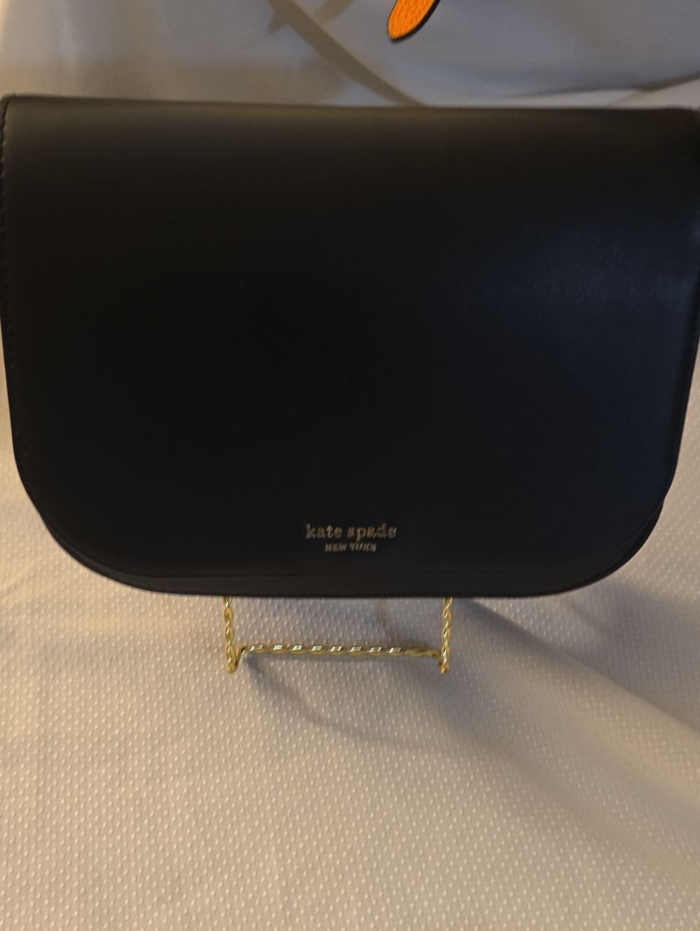 kate spade Black Smooth Leather Crossbody with Gold-Tone Chain